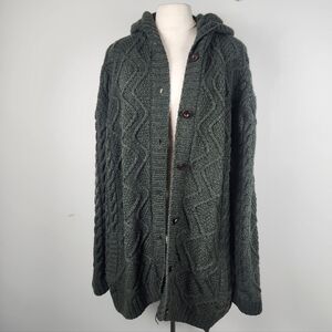 Blarney Mills Aran Original Green Cable Knit Wool Sweater Size XXL Hooded
